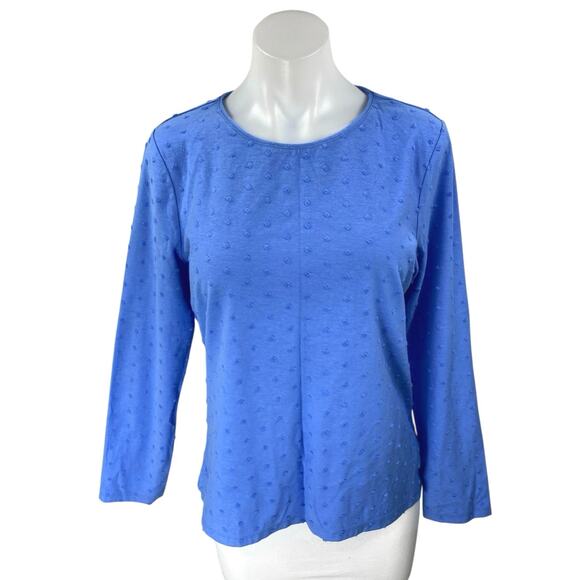 Talbots Women's Blue Swiss Textured Dot Crewneck Long Sleeve Tee T shirt Top M - Picture 1 of 3